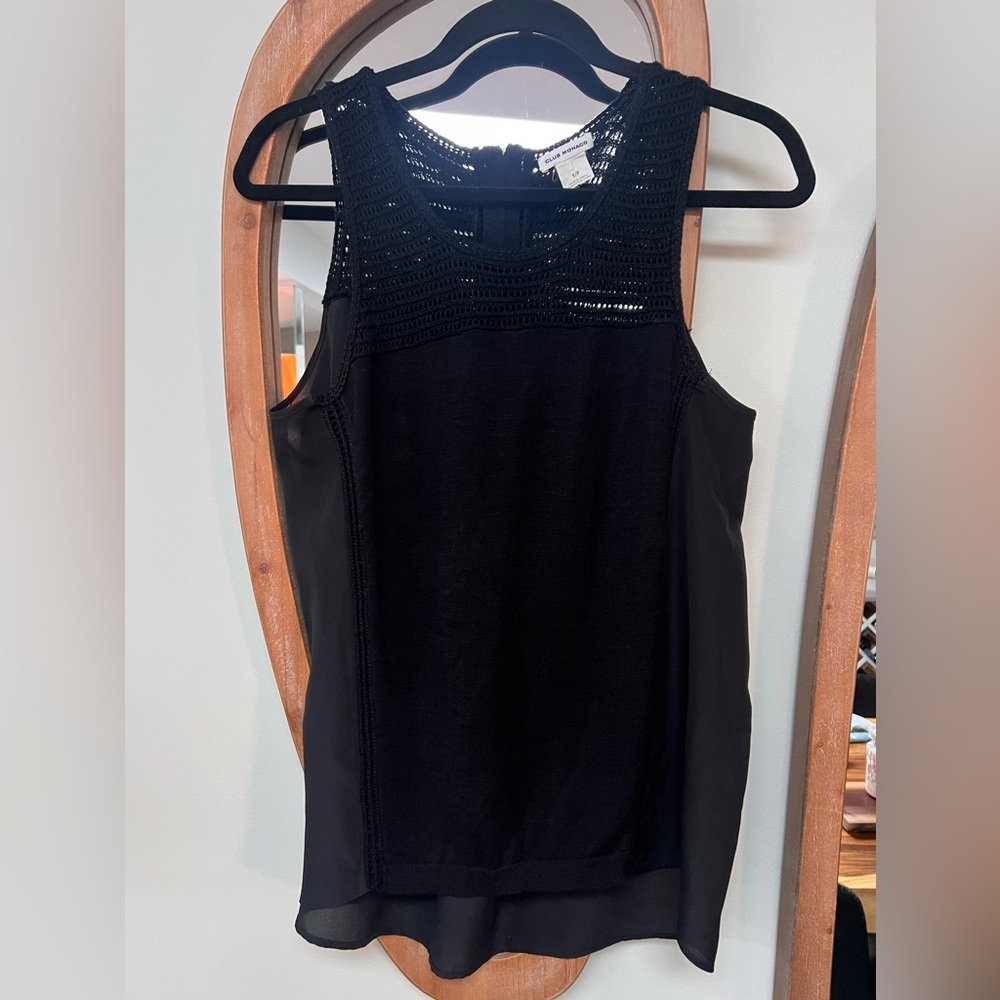 Club Monaco Black Linen Blend Crochet Detail Tank Top - Picture 2 of 8